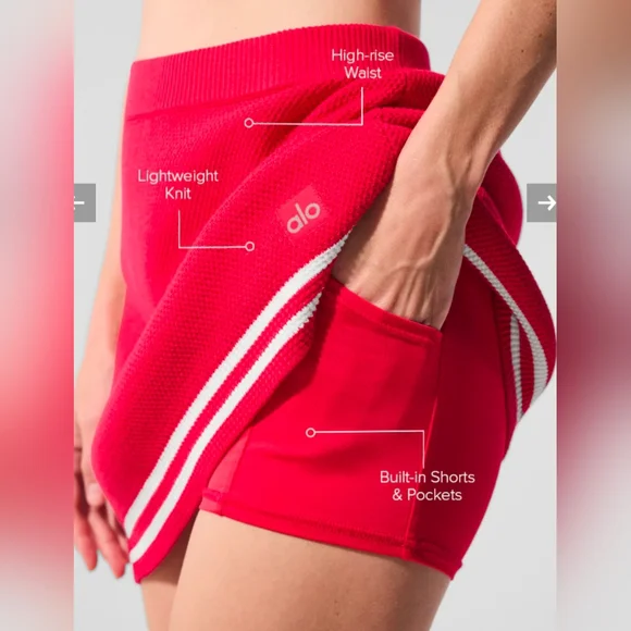 Alo Size Large Sweater Skirt In Candy Red With White Stripes Lined With Shorts - Picture 2 of 14